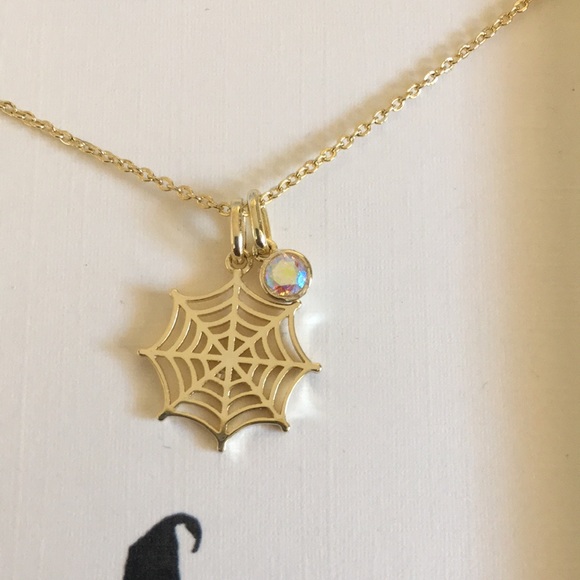 Rae Dunn Spider Webb Irridescent Crystal Charm Pendant Necklace Boxed Set NWT - Picture 3 of 12